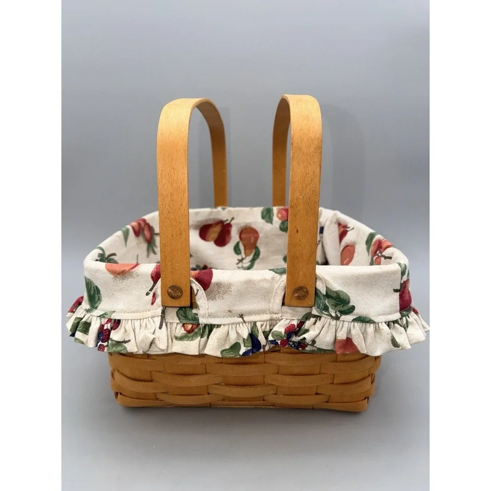 Longaberger 2000 Cake Basket w Fruit Liner Double Handle Wood USA